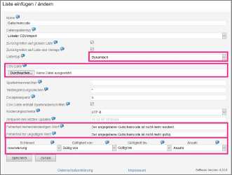 Konfigurationsdialog einer dynamischen Liste in der Listenverwaltung