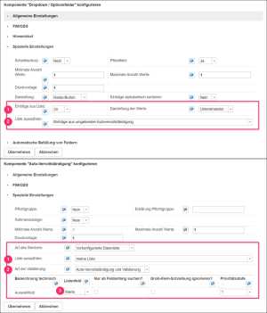 Konfiguration der Komponente Autovervollständigung für einen Termin