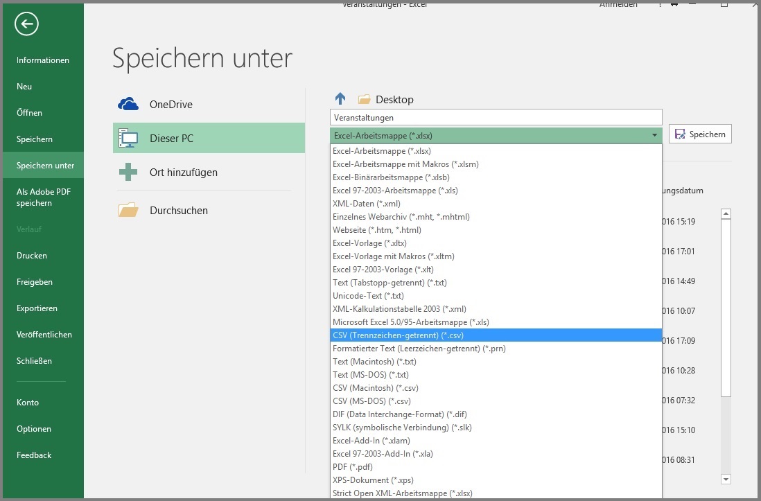 Erstellung einer CSV-Datei