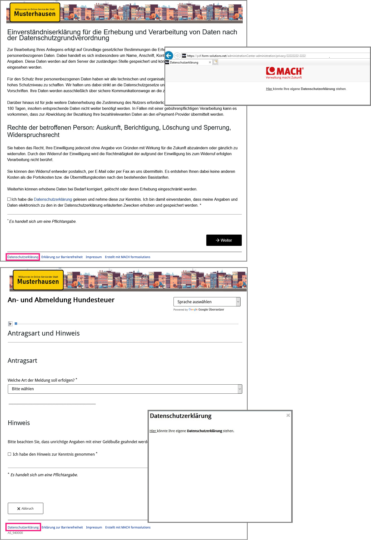 Verlinkung Datenschutzerklärung