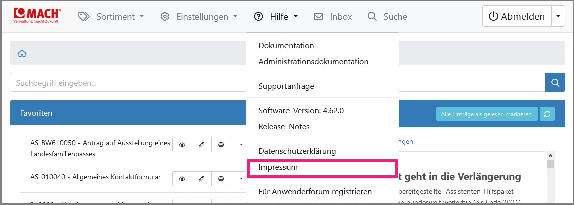 Standard Impressum im Kundenbereich