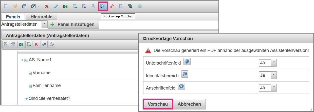 Konfigurationsmaske Vorschaulink