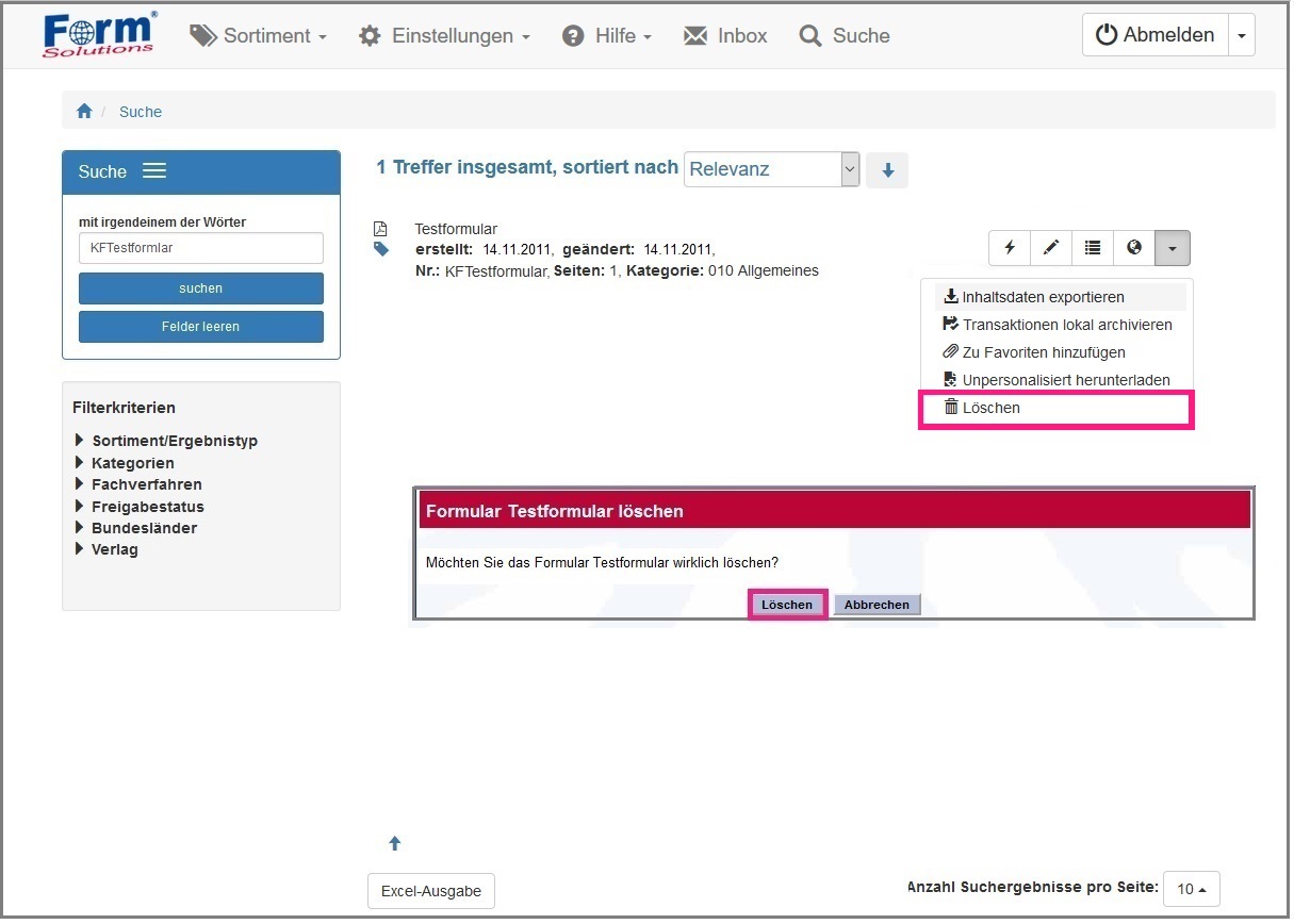 PDFFormulare löschen