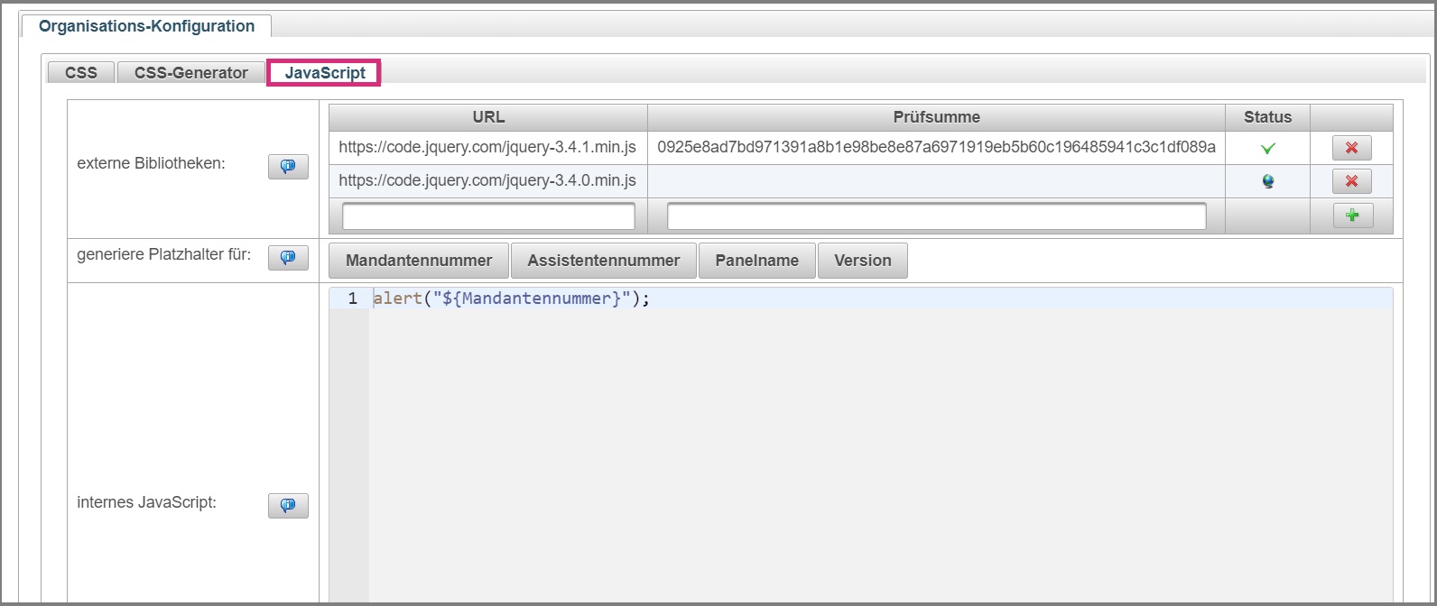 Ansicht neue Funktion JavaScript
