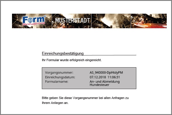 Ansicht einer Einreichungsbestätigung